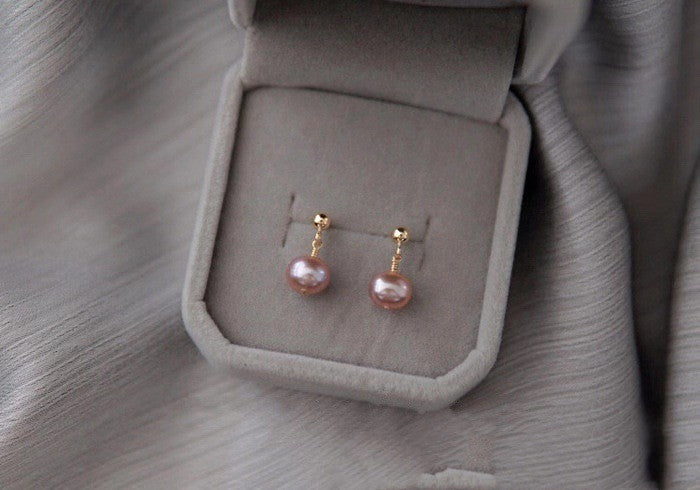 Freshwater Pearl Oval 6mm Ear Studs With Golden Peas Ear Clip