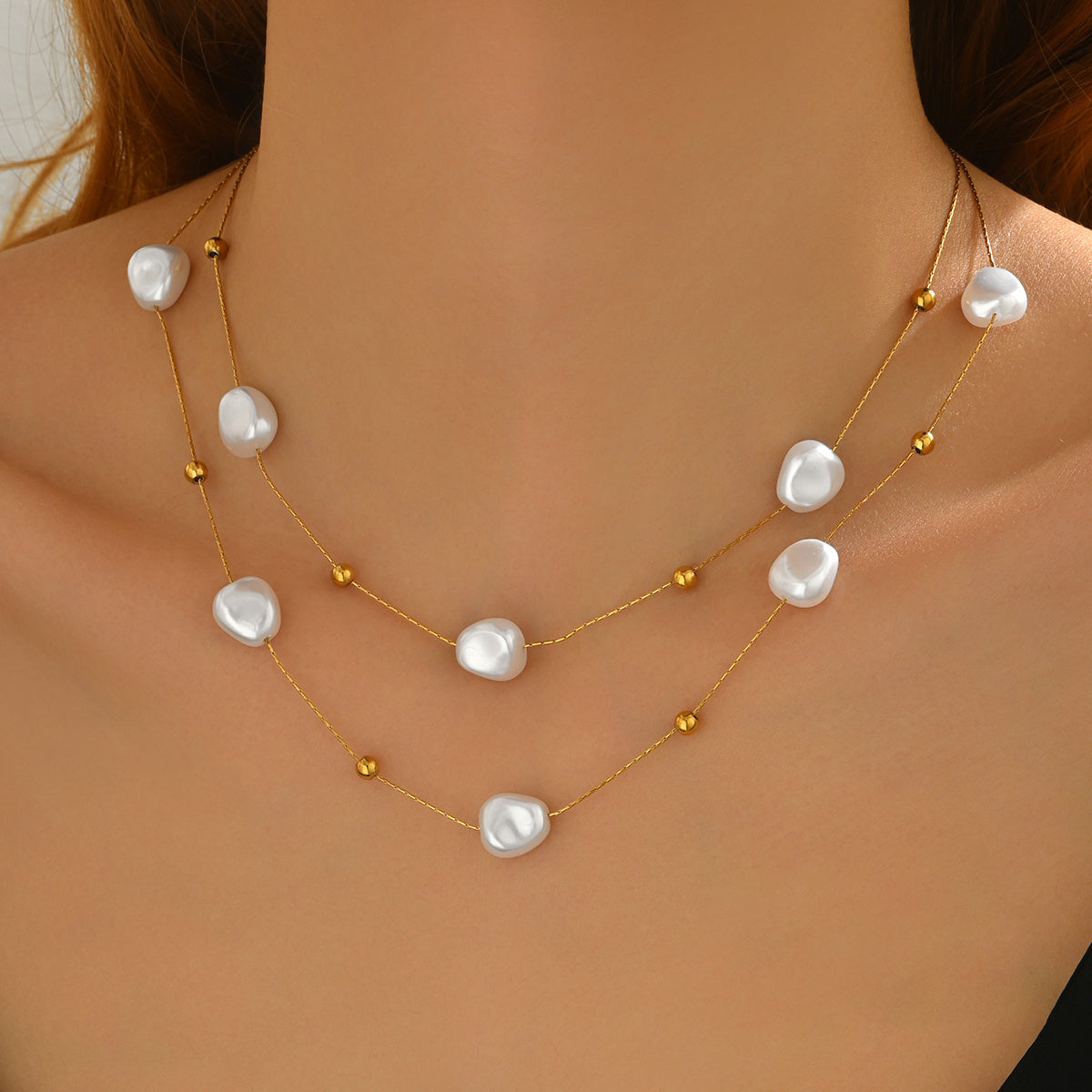 Lxalry 18K Gold Plated Pearl Studded Necklace Stainless Steel Minimalist Jewelry For Women Lightweight Hypoallergenic Gift For Wife Mom Skin Safe Luxury For Daily Evening Glam