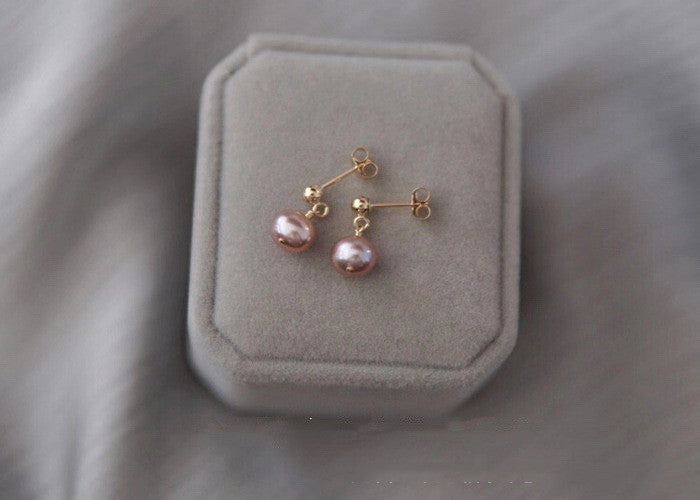 Freshwater Pearl Oval 6mm Ear Studs With Golden Peas Ear Clip