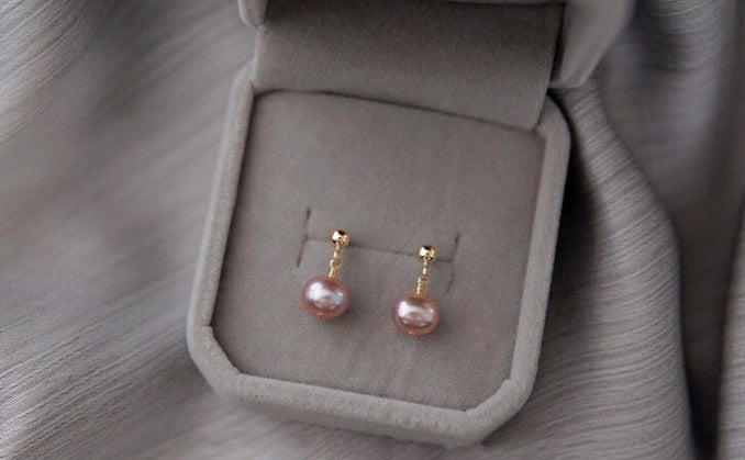 Freshwater Pearl Oval 6mm Ear Studs With Golden Peas Ear Clip