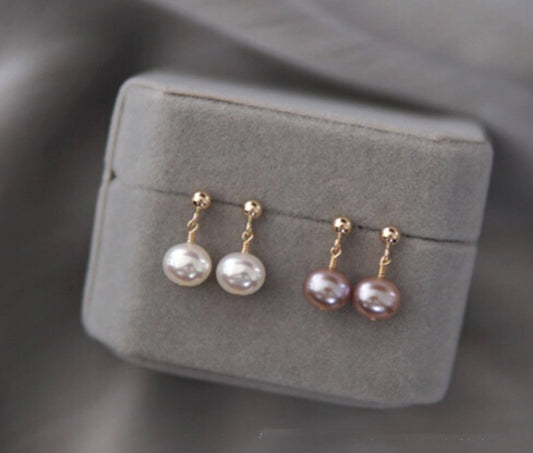 Freshwater Pearl Oval 6mm Ear Studs With Golden Peas Ear Clip